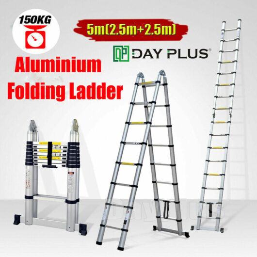 5M Aluminium Portable Telescopic Ladder Extendable A-Frame Ladder 16 Step 16.5ft