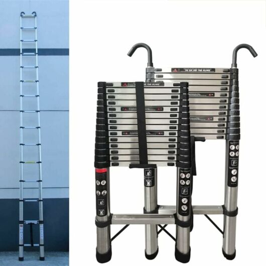 5M Telescopic Ladder Extension Ladder with 2 Detachable Hooks, Stainless Steel Telescopic Extendable Ladder Roof Ladders for Home, Compact Ladder