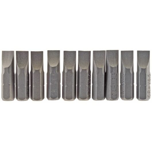 6.5mm 1/4 Hex. Plain Slot Insert Bit 25mm Long x 10 (64034) - Draper