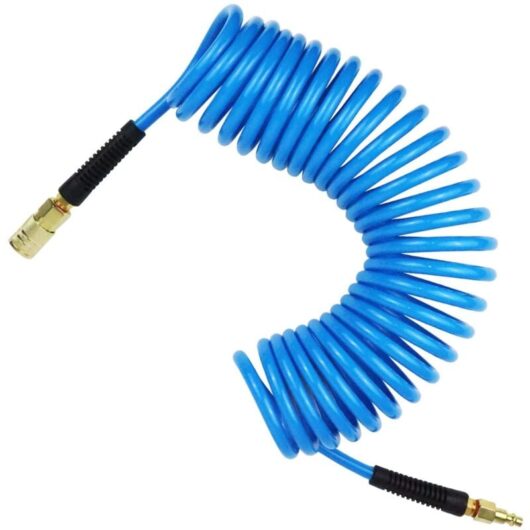 7.5m Long 6mm id x 9.5mm ad pu Air Hose with 1/4' Quick Connect Fittings, Bend Limiter, Blue