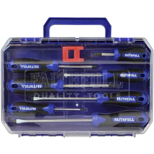 8-Piece Screwdriver Set with Magnetizer and Storage Case - Flat and Phillips Types (3x75mm, 5x125mm, 6x150mm, PH0x60mm, PZ1x75mm, PZ2x38mm with Ball