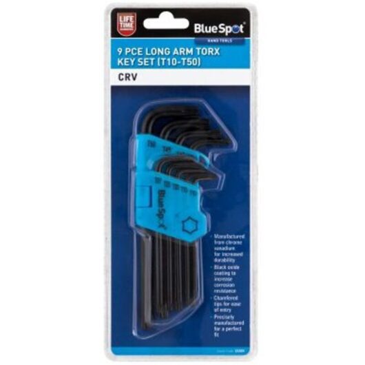 9PCE Long Arm torx Key Set (T10-T50) - Blue Spot Tools