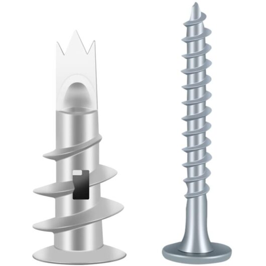 Aougo - 100 pieces metal screws and dowels, plasterboard dowels, self-drilling dowels, placo dowels with screws, plasterboard tile dowels, for