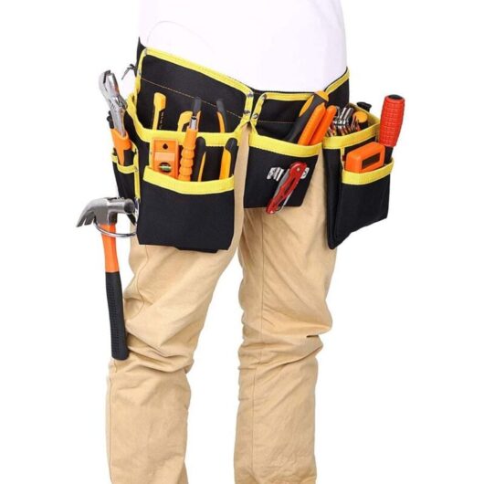 Aougo - Tool Belt with 11 Pockets, Tool Pouch, Waterproof Oxford Fabric, with Adjustable Straps, for Electricians, Carpenters, Builders