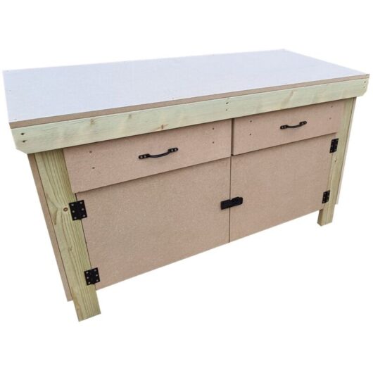 Arbor Garden Solutions - Wooden mdf top storage workbench with lockable cupboard and drawers (V.4) (H-90cm, D-70cm, L-180cm)