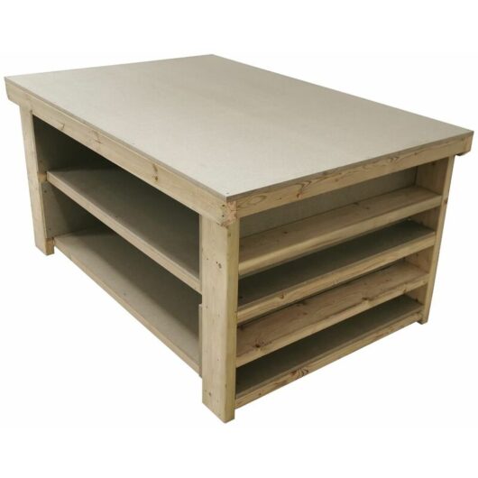 Arbor Garden Solutions - Wooden uniMDF Moisture Resistant Top Workbench with Extra shelving, 3ft(90cm) Depth, 4ft(120cm) length, Double shelf