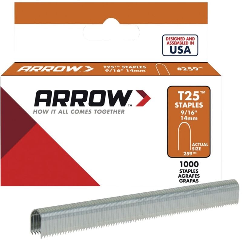 Arrow T25 14mm (9/16 inch) Round Crown Staples - Pack of 1000 for Heavy-Duty Stapling and Upholstery