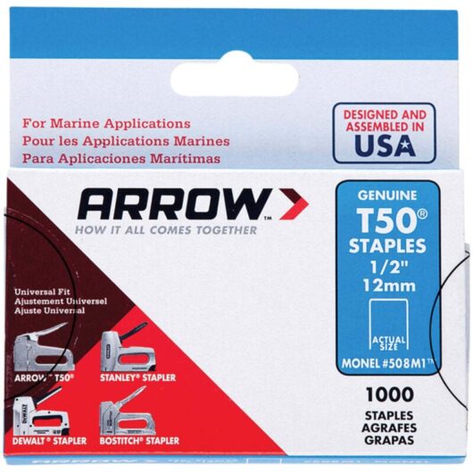 Arrow T50M Monel Staples, 8mm (5/16 inch), Rust-Proof Marine-Grade, 1,000-Count Box