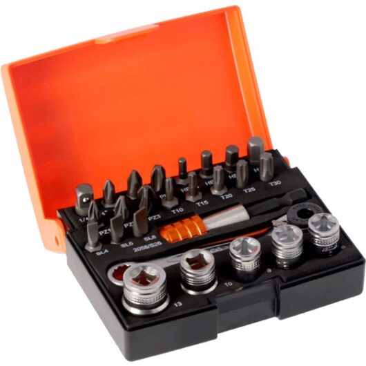 Bahco 2058/S26 1/4 Standard Bit and Socket Set for Slotted/Phillips/Pozidriv/TORX®/Hex Head Screw - 26 Pcs