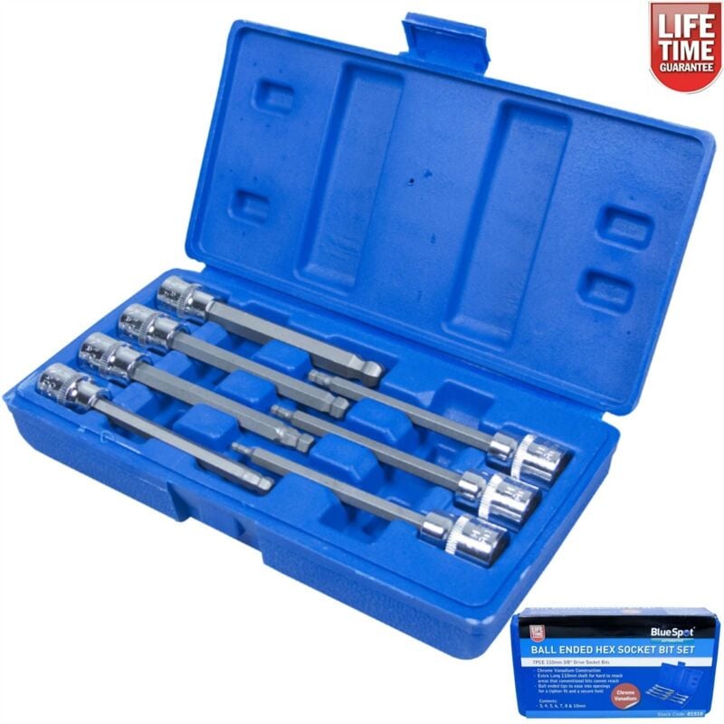 Blue Spot Tools - 3/8in Drive Extra Long Hex Ball Socket Bit Set, 7 Piece B/S01510