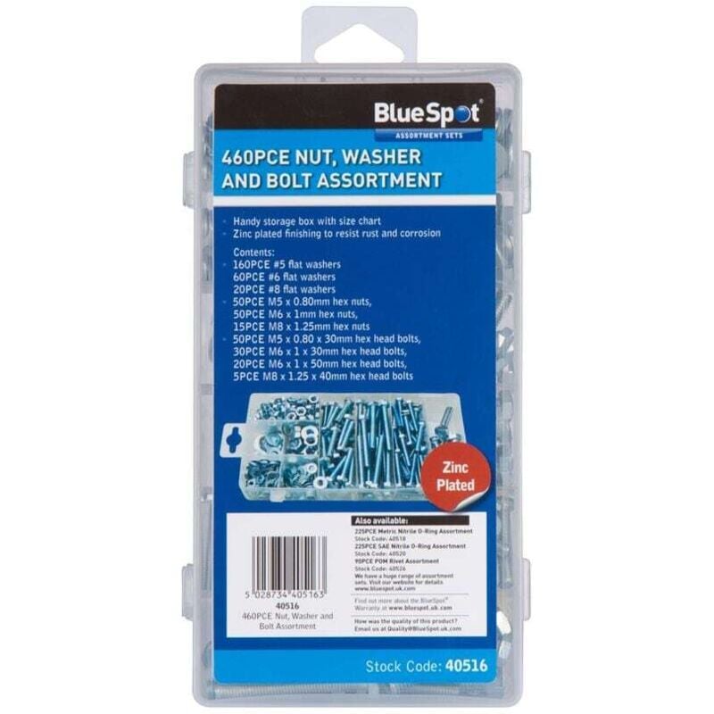 Blue Spot Tools 460 Piece Assorted Nut, Washer and Bolt Set