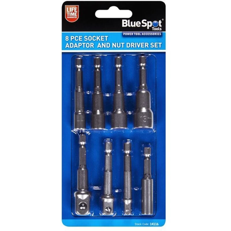 Blue Spot Tools 8 Pce Socket Adapter and Nut Driver Set