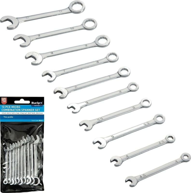 Blue Spot Tools - BlueSpot 10pc Mini Metric Combination Spanner Wrench Set 4mm - 11mm