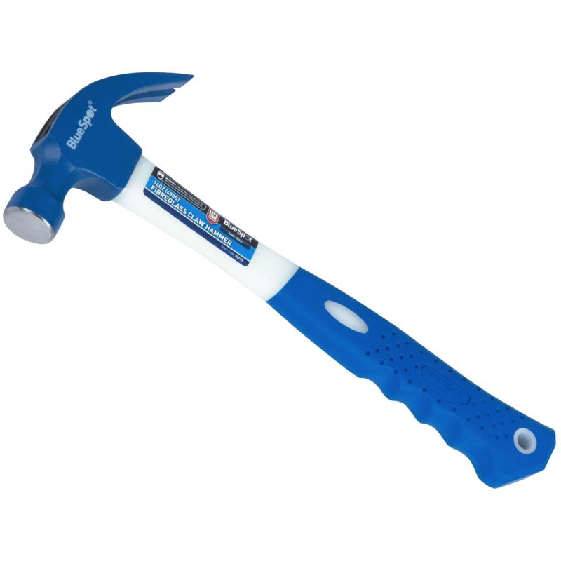 Blue Spot Tools - BlueSpot 16oz Claw Hammer Fibreglass Rubber Grip Handel Hardened Steel Head