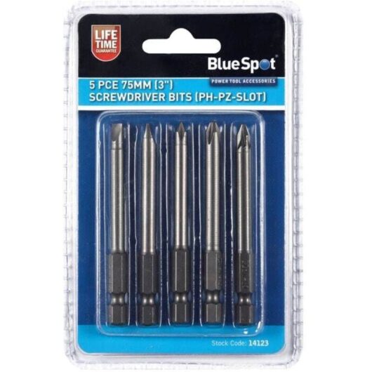 Blue Spot Tools - BlueSpot 5pc 75mm Long Hex Screwdriver Drill Flat Phillips & Pozi Bits Set 1/4'