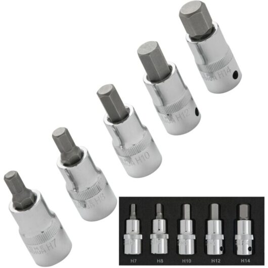 Blue Spot Tools - BlueSpot 5pc Hex Socket Set H7 - H14 Metric 1/2' Drive Allen Key Sockets 01507