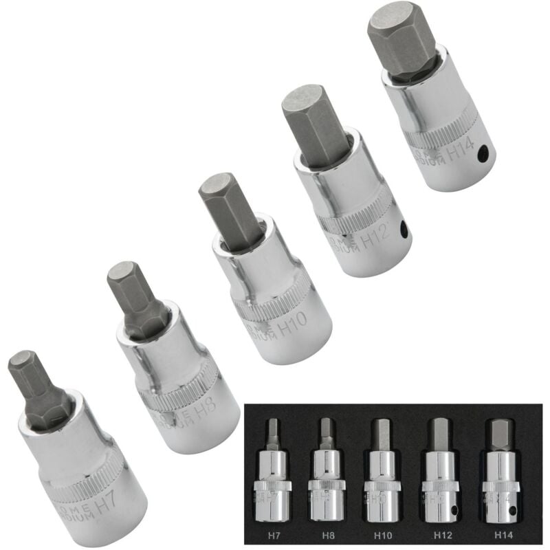 Blue Spot Tools - BlueSpot 5pc Hex Socket Set H7 - H14 Metric 1/2' Drive Allen Key Sockets 01507