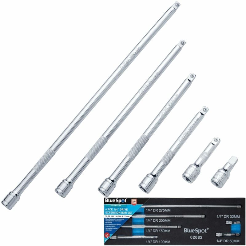 Blue Spot Tools - BlueSpot 6pc 1/4' Drive Socket Extension Bar Set 32 50 100 150 200 275mm Long