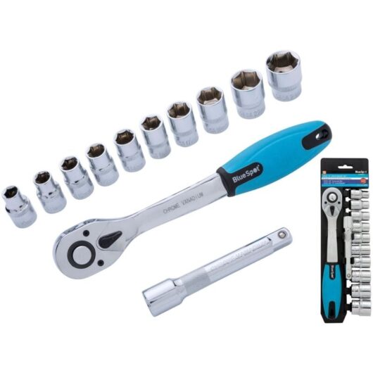 Blue Spot Tools - Bluespot 12 Pc Metric Socket 1/2' Drive Ratchet Extention Bar Set 10mm to 24mm