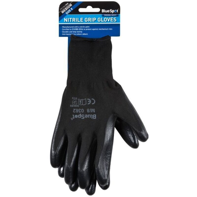 BlueSpot 12pc Nitrile Grip Gloves (m)