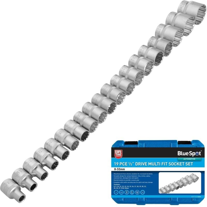 BlueSpot 19pc Gear Lock Multi Socket Set 8-32mm 1/2" Dr Double Hex T Star AF MM