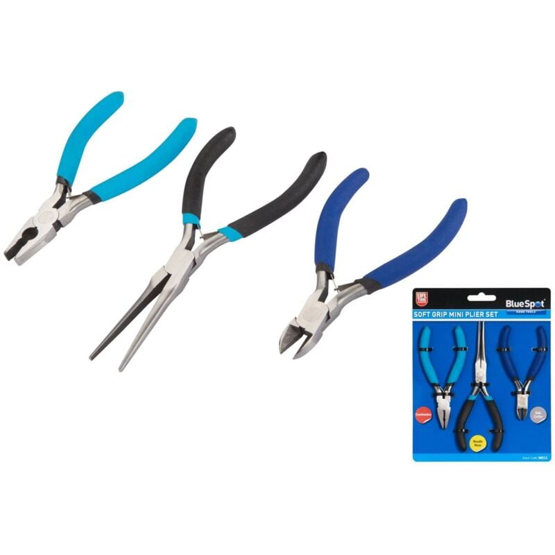BlueSpot 3pc Mini Miniature Plier Set Combination Needle Nose Wire Cutters