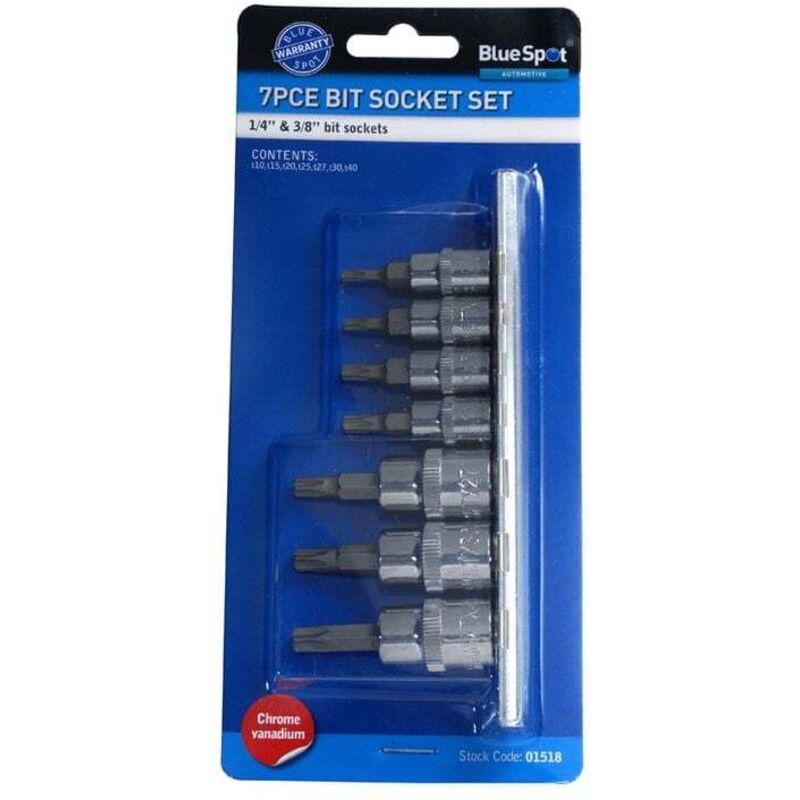 BlueSpot 7pc Torx 1/4" 3/8" Drive Bit Socket Set T10 - T40 Bits Sockets