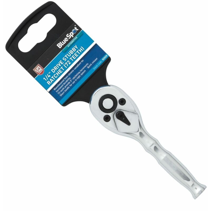 Bluespot Socket Ratchet Stubby Handle Quick Release 72 Teeth 1/4" Drive