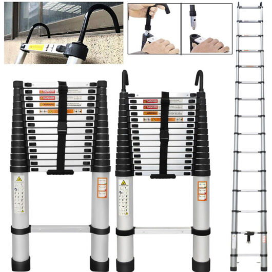 Briefness - Heavy Duty Folding Portable Telescopic Ladder Extendable Steps & Roof Hook diy