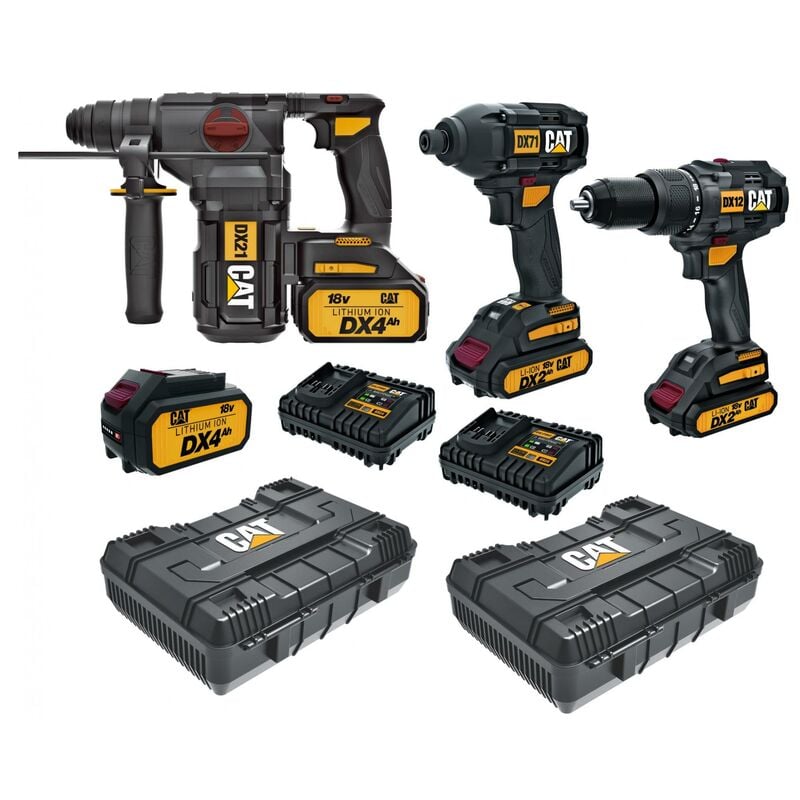 CAT - kit hammer DX21 drill DX12 and screwdriver DX71 18V cases batteries included