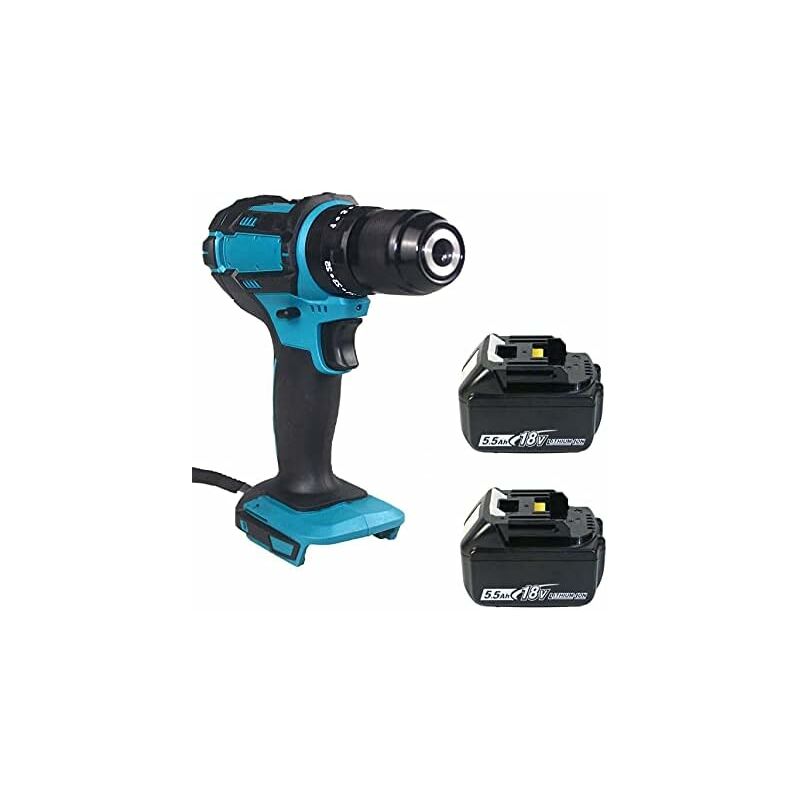 Cordless 3 IN 1 25+3 Torque Electric Hammer Impact Drill Screwdriver Tools+5.5A Battery,Compatible with Makita Battery