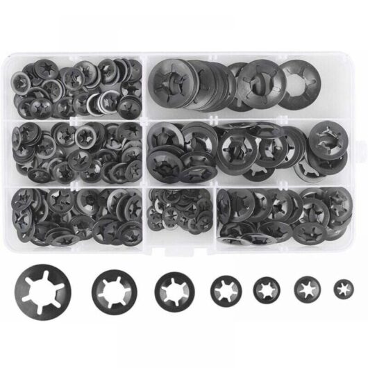 Cyslmuk - 280 Pcs Lock Washers Lock Washers, Steel Lock Washers Quick Lock Washers M3 M4 M5 M6 M8 M10 M12, 7 Sizes, Black