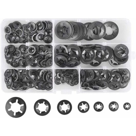 Cyslmuk - 280Pcs Steel Lock Washers, Quick Lock Washers M3 M4 M5 M6 M8 M10 M12, 7 Sizes, Black