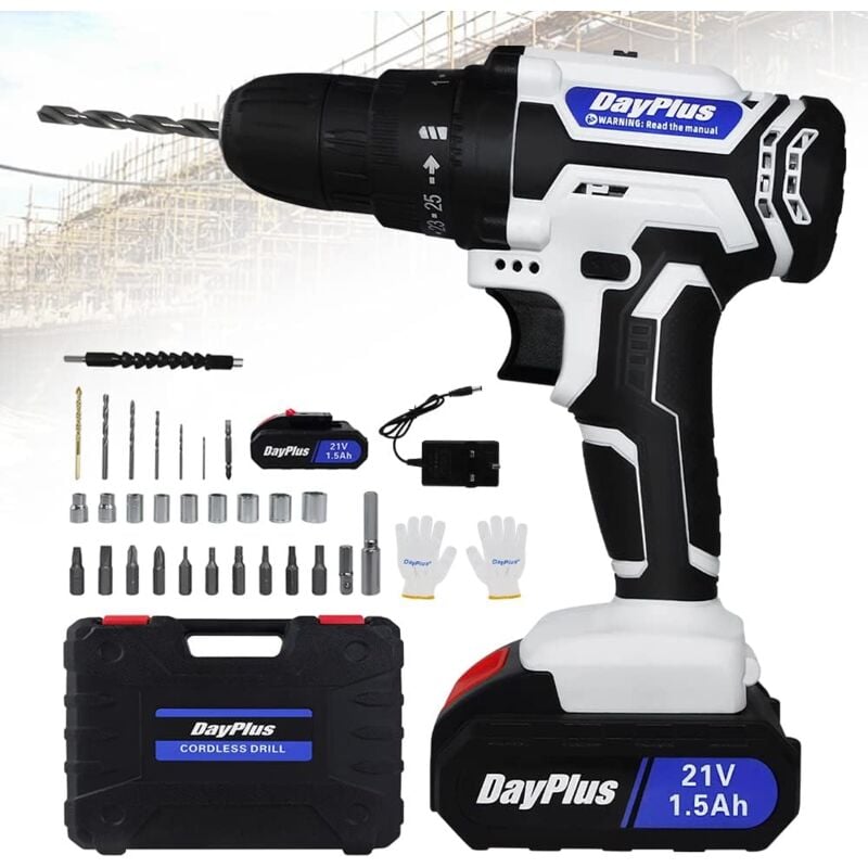 Dayplus - 2024 Cordless Electric Screwdriver Drill Power Tool Kit w/ Rechargeable Battery