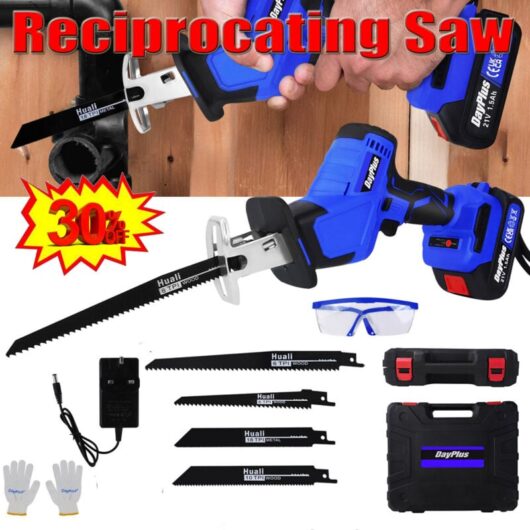 Dayplus - 21V Cordless Reciprocating Saw Recip Wood Cutting 4 Blades With Li-Ion Battery