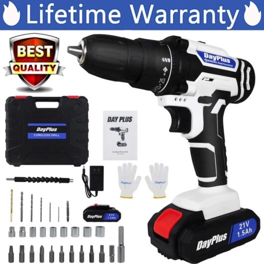 Dayplus - Cordless Screwdriver Drill Kit Electric Rechargeable Tool Set 2X 1500mAh Battery