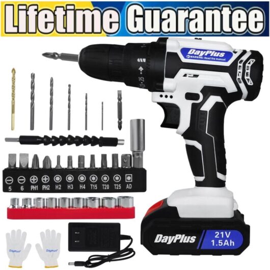 Dayplus - new Cordless Screwdriver Drill Kit Electric Rechargeable Power Tool Set +Battery