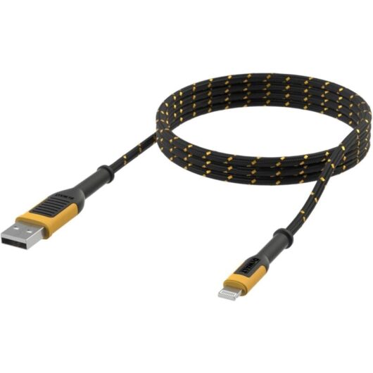 DeWalt Reinforced USB-A to Lightning Charging Cable - 6 Feet (1.8 Meters) Durable and Tangle-Free for Apple Devices