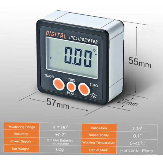 Digital Inclinometer, 0-360°, Magnetic Base