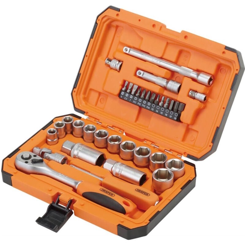 Draper - 22110 Hi-Torq 6 Point Socket Set, 1/4in And 3/8in (34 Piece)
