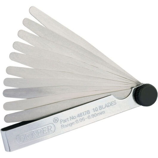 Draper 36169 Metric Feeler Gauge Set, 0.05 mm to 0.80 mm, 100 mm Length, 10 Pieces, Blue