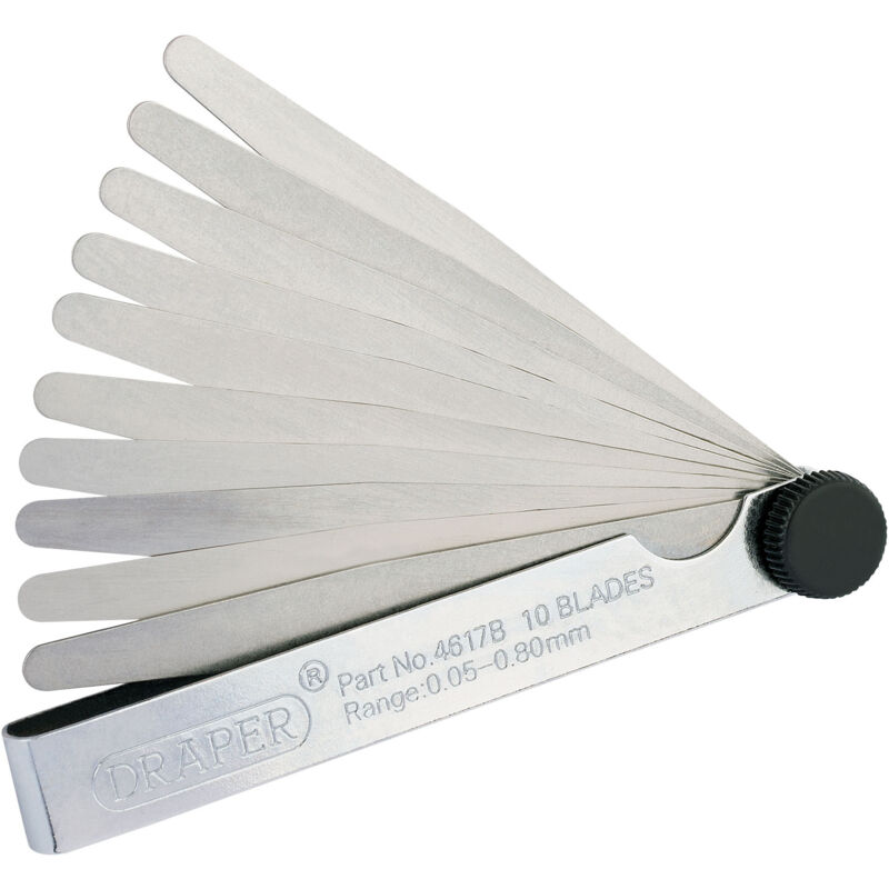 Draper 36169 Metric Feeler Gauge Set, 0.05 mm to 0.80 mm, 100 mm Length, 10 Pieces, Blue