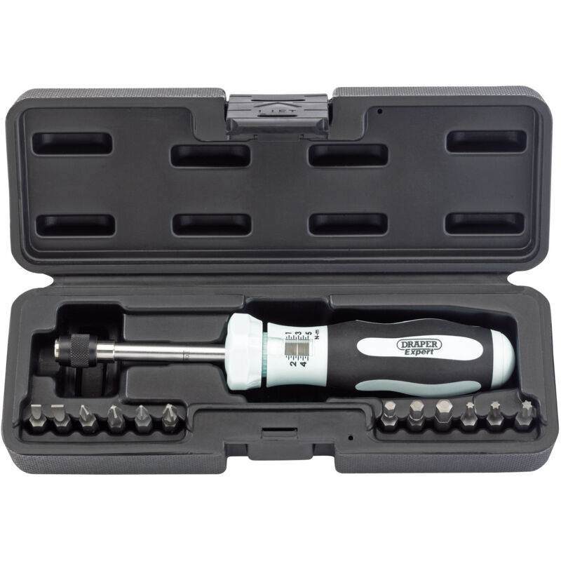 Draper 75170 Expert Torque Wrench Set - Multicolored, 1-5 Nm Digital Torque Screwdriver Kit