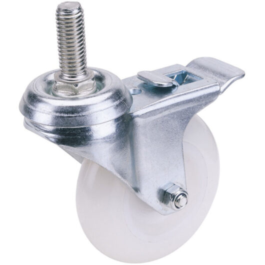 Draper - 75mm Dia. Swivel Bolt Fixing Nylon Wheel with Brake - s.w.l. 70Kg (65501)