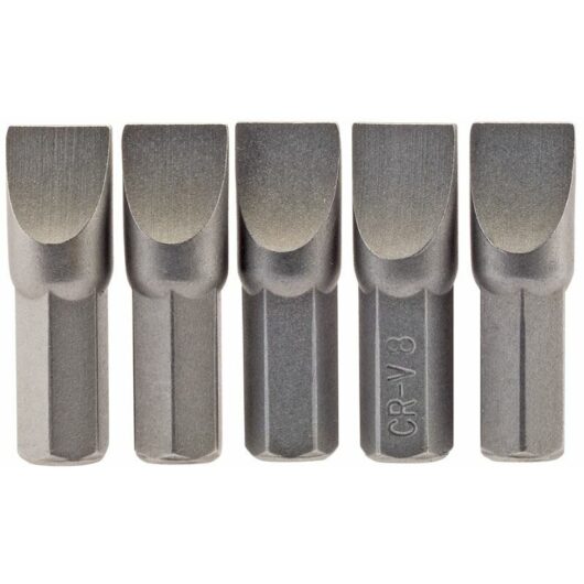 Draper 8.0mm 1/4 Hex. Plain Slot Insert Bit 25mm Long x 5 (64013)