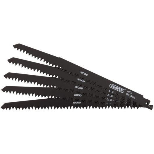 Draper - Reciprocating Saw Blades for Wood Cutting, 240mm, 5tpi (Pack of 5) (38803)