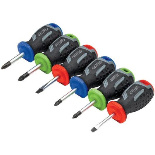 Draper SET 2 - 6-Piece Stubby Soft Grip Screwdriver Set for Precision and Comfort