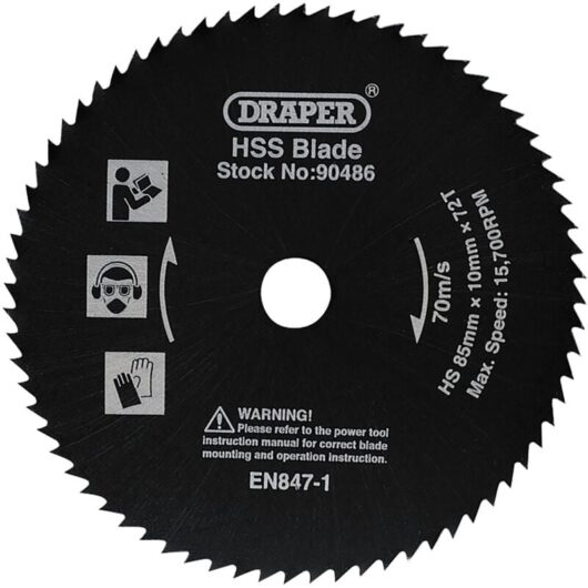 Draper - hss 85mm Mini Circular Saw Blade 1.3mm Kerf 72T 10mm Metal Wood Cut 90486