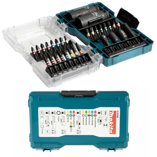 E-07060 30 pc Black Colour Coded Drill Bit Set Pz Tx + 19mm + 17mm Socket - Makita