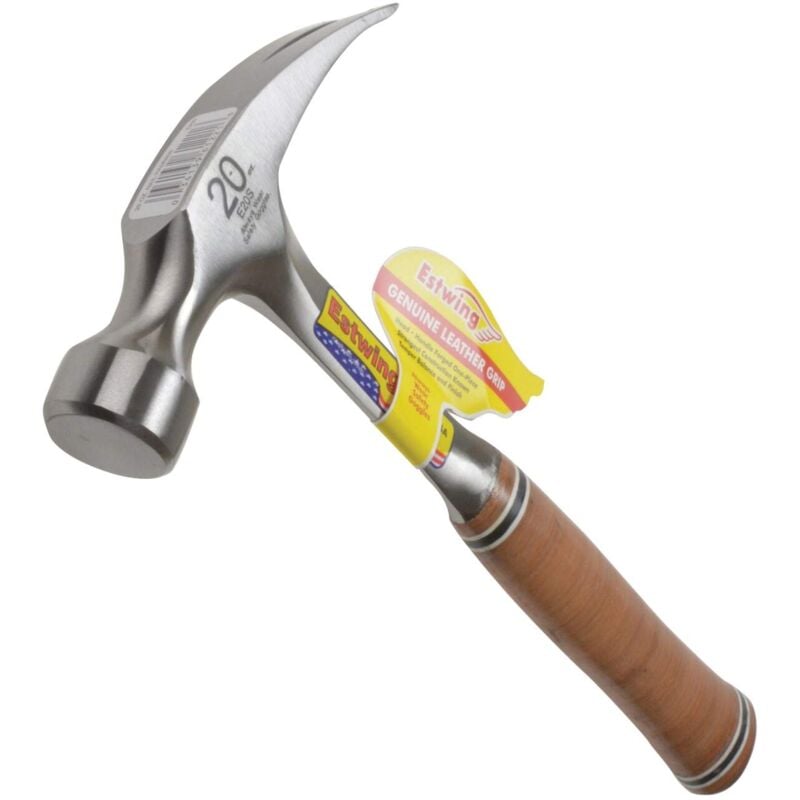 Estwing E20S Straight Claw Nail Hammer with Leather Grip - 20 oz (560g) Professional Steel Construction